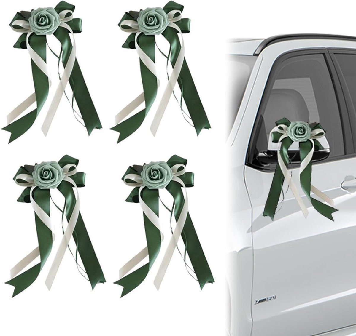 Set van 4 decoratieve strikken voor huwelijksautoveriering van hoogwaardig polyethyleen