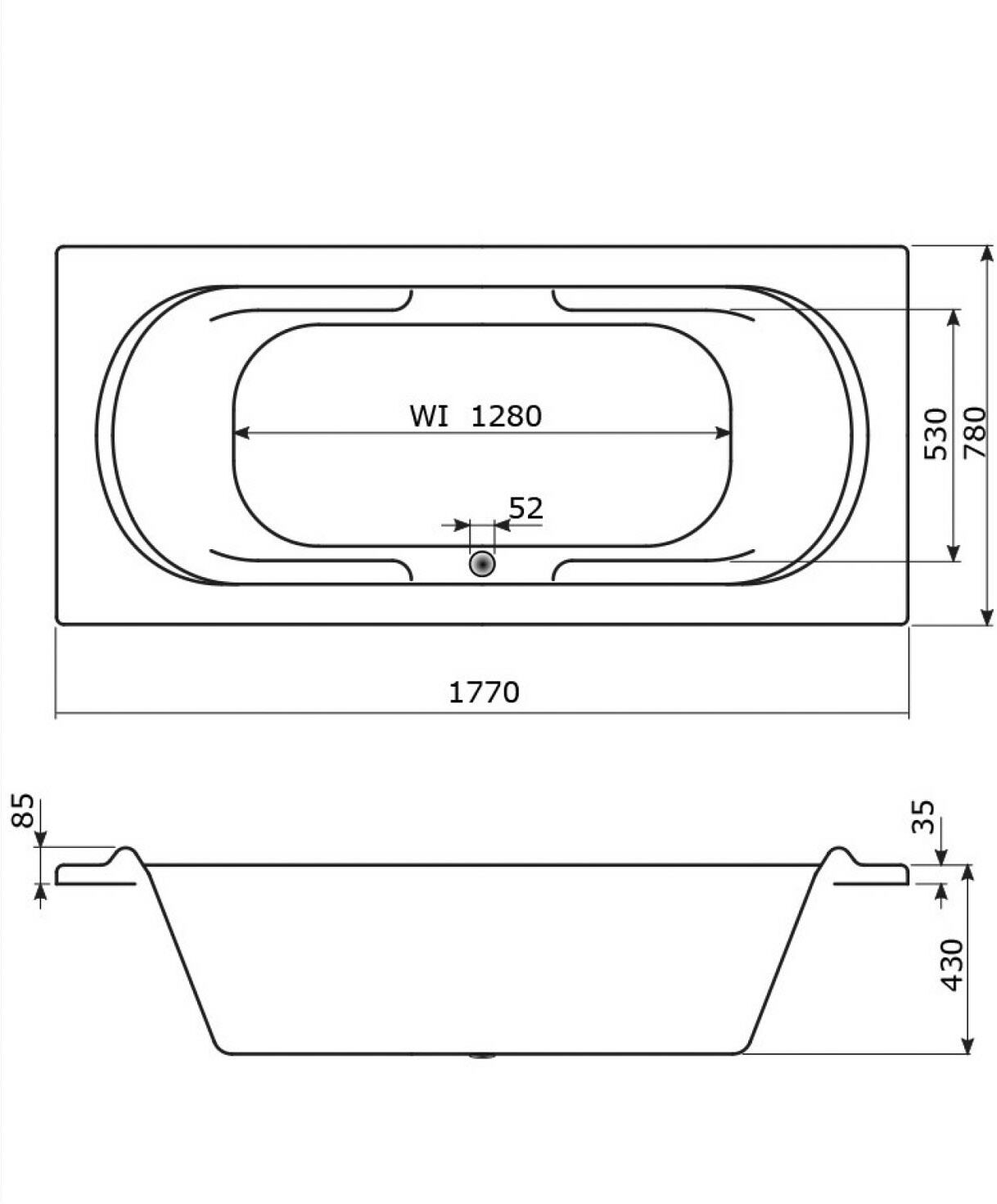 Caribia Komfort Badewanne 177 x 78 cm mit Schürze, Badewannen, 80880, euroweiß