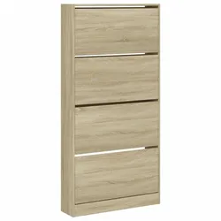 Helloshop26 - Schuhschrank Schuhaufbewahrung Möbel für Eingangsbereich/Flur/Wohnzimmer 4 Klappschubladen Sonomabraun 02_0021374