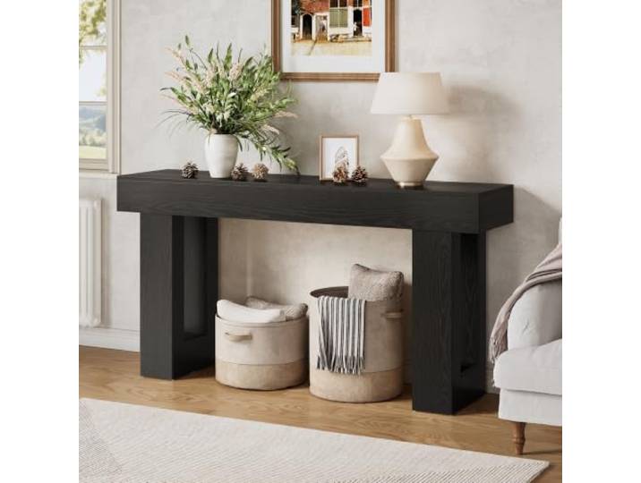 LITTLE TREE 160 cm Konsolentisch für Wohnzimmer, konsolentisch hinter Sofa Schwarz Flurtisch, Modern rechteckiger Sofatisch, Lang Eingangstisch, E1 MDF, Belastbarkeit 57 kg