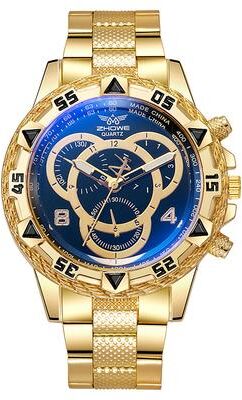 Multicon Wholesale Hub Men's Quartz Watch Classic Business Wristwatch Luxury Alloy Steel Strip Blue Light Large Dial Three Eye gold Black
