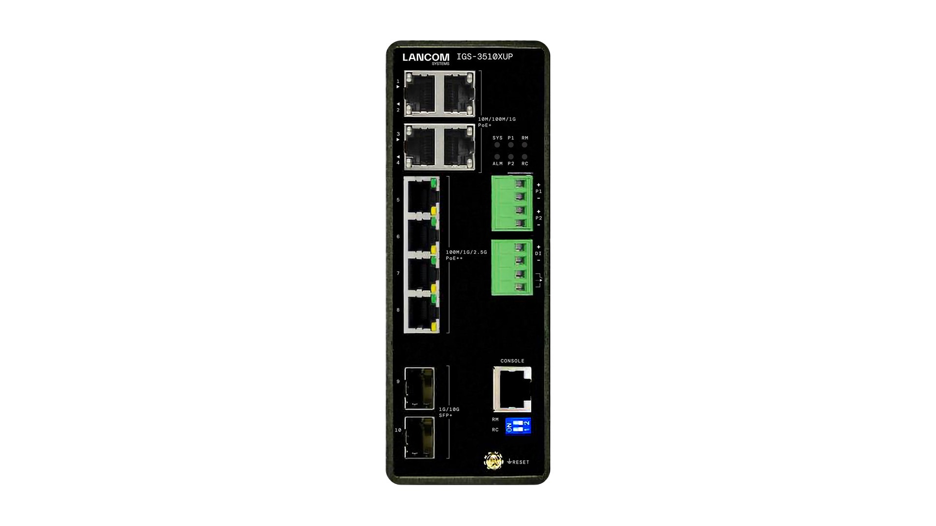 R&S LANCOM IGS-3510XUP Industrial Gigabit Cloud Managed Switch, 8x RJ-45, 2x SFP+