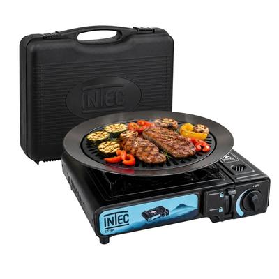 Tragbarer Gaskocher 2200W + Grillplatte Barbecue Camping Piezo-Zündung Koffer INTEC