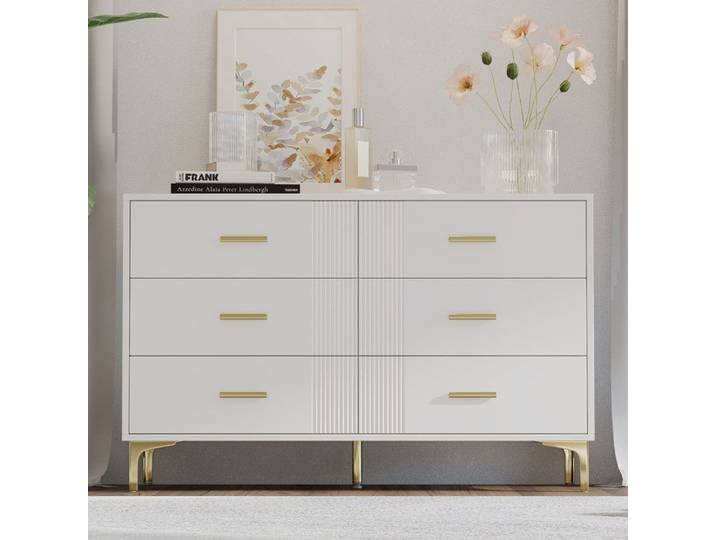 Commode- SEYAKANY avec 6 tiroirs – Commode moderne-120x 40x76cm-blanc