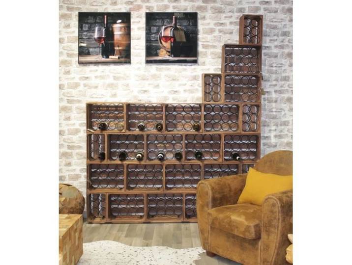 Casier à bouteille rustique en bois et métal - BACCHUS - 4 casiers pour 24 bouteilles