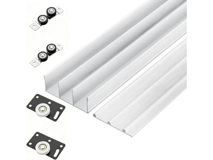 Hardware-Kit for dreispurige Schiebetüren, 1 Satz For 3-teiligen Kleiderschrank und Kleiderschrank(Milk,210cm)