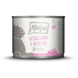 MJAMJAM Leckere Mahlzeit 200g Dose Katzennassfutter 6 x 200 Gramm saftiges Huhn & Wildlachs