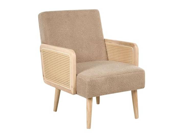 Beliani Sessel Bouclé Stoff sandbeige mit Wiener Geflecht Armlehnen Retro Stil Hojby