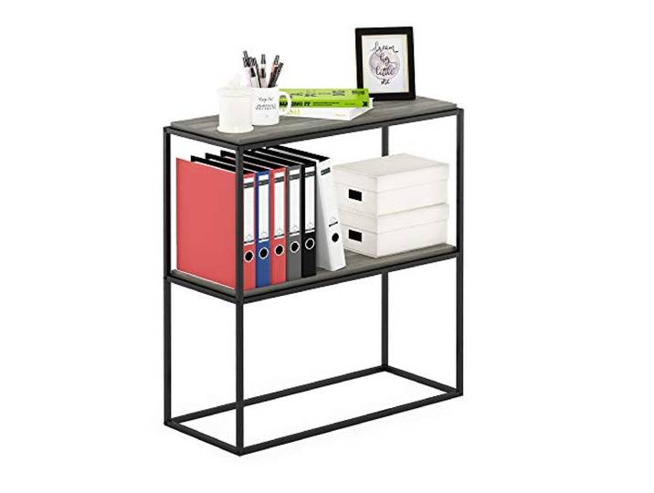 Furinno Moretti Modern Lifestyle Breites stapelbares Regal, 2-stöckig, Französische Eiche Grau