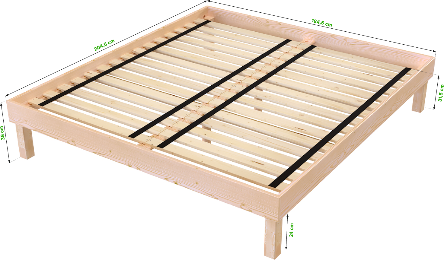 ABC MEUBLES Queensize Bett 180x200 Massivholz Komfort - Weiß
