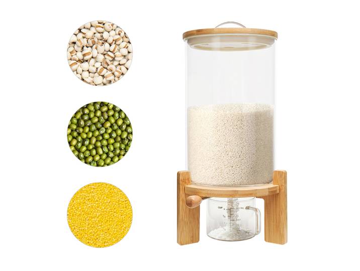 Distributeur de céréales, conteneur de stockage de grains de 7,5 L avec valve et tasse, boîte de cuisine hermétique pour riz, pâtes, aliments pour animaux