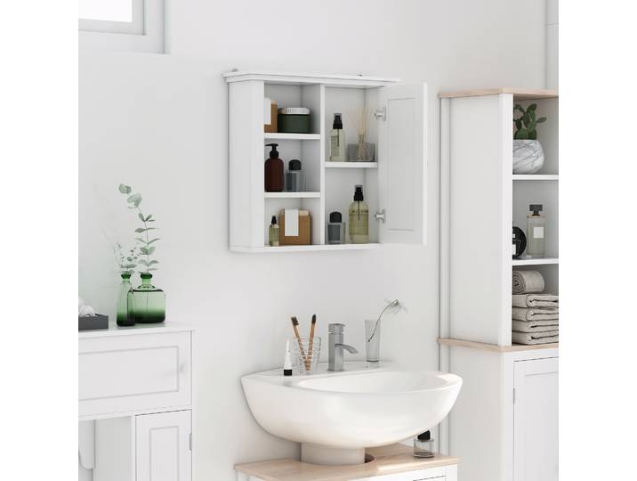 HOMCOM Armoire Murale Blanche Bois Salle de Bain