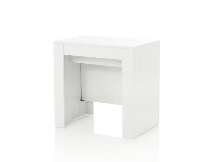 Console extensible - GLAM - Blanc brillant - Mélamine - 78x78 5 cm - 4 extensions