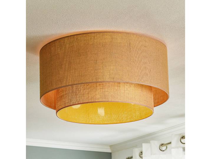 Plafonnier bohème, Ø 60 cm, jute/marron naturel - Duolla Boho jute - Salon / séjour - Bohême - Tissu / textile - Rond