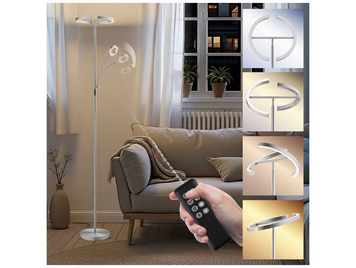 Lampadaire Auralis LED 20W avec lampe de lecture dimmable - Nickel mat
