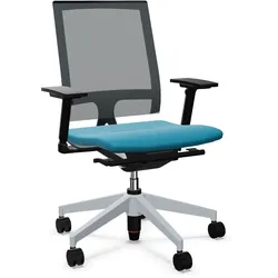Sedus open mind Bürostuhl mit Membranbespannung - Mittelgrau (M24) / Fame türkis (F67004) / Weißaluminium (119)