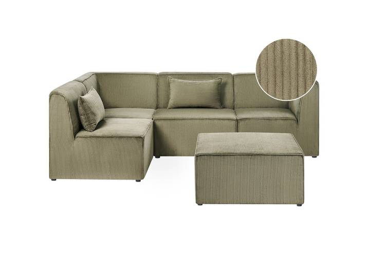 ECKSOFA Modul 4-Sitzer rechtsseitig Grün Cord mit Ottomane Lemvig