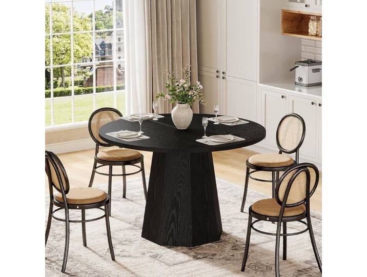 Finmind Table à Manger Ronde 118 x 118 x 76 cm Table de Salle à Manger pour 4 personnes Noir