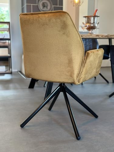 City Monolith Eetkamerstoel – Draaibare fluwelen fauteuil met armleuningen en terugschuiffunctie, Geel