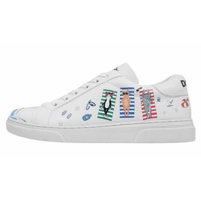 Sneaker DOGO "Ace Low-Top Sneaker Cats On The Beach Damen Sneaker", Damen, Gr. 36, Normalschaft, weiß, Lederimitat, Schuhe Sneaker, Handgefertigt