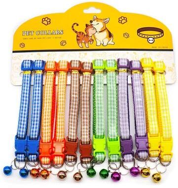 Uplifted Finds 12 Piece Wholesale Adjustable Nylon Cat & Dog Collars With Bells 24