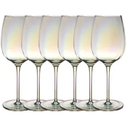 Intirilife 6x Wein Glas mit Regenbogen Schimmer und Wellenform - 440 ml - Weißwein Rotwein Glas Kelch Spülmaschinenfest Kristallglas stoßfest