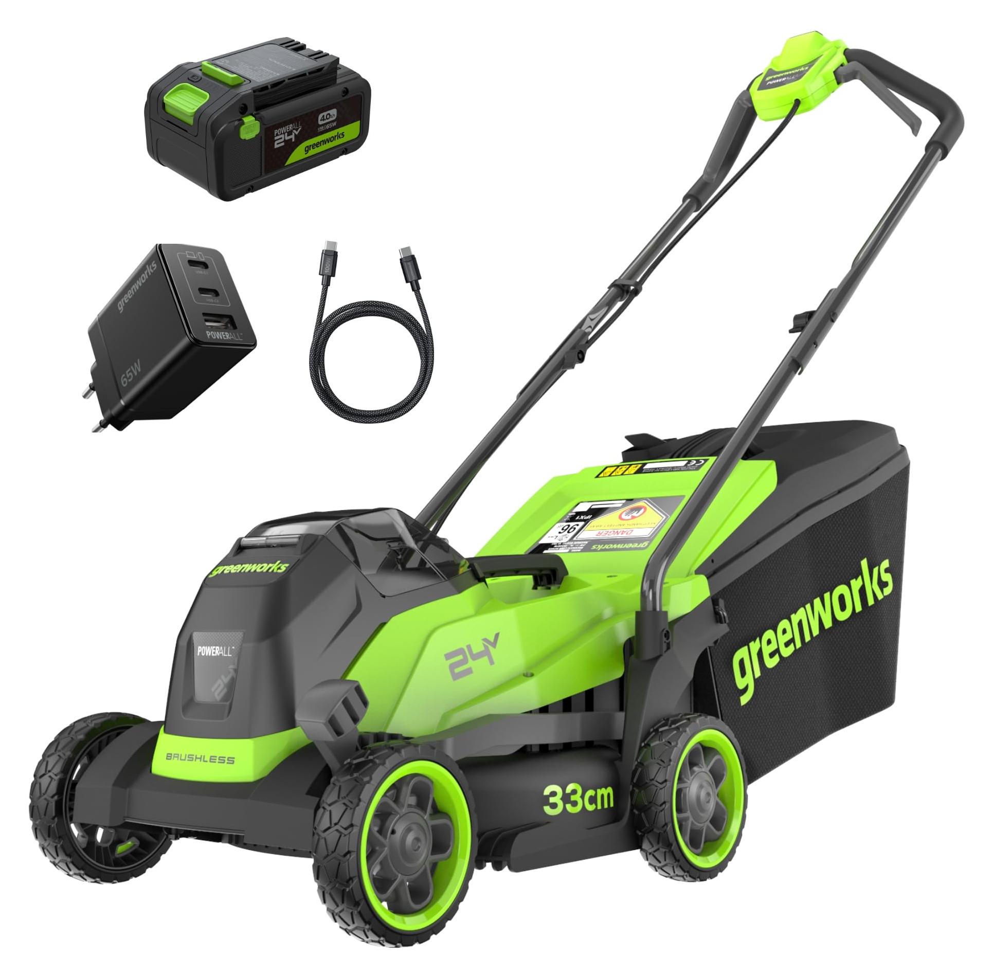 Greenworks 24V Akku-Rasenmäher Li-Ion 24V, 33 cm Schnittbreite, bis 280 m², kabe