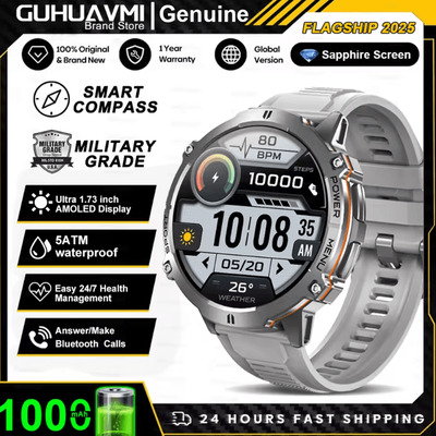 Inspire Curations T Rex 3 Military AMOLED GPS Smartwatch With 10ATM Waterproof & Bluetooth Call silver