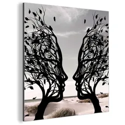METALLBILD Strand - Meer - Menschen - Baum - Moderne Kunst 90x90 cm
