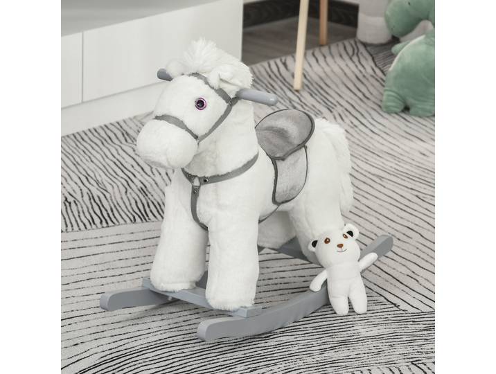 HOMCOM Cheval à Bascule Bébé Bois Effet Sonore Blanc