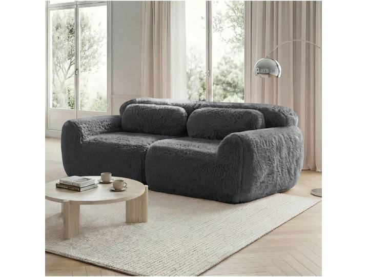 Canapé modulaire 2 places en tissu peluche gris design sans cadre