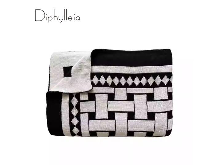 Diphylleia H Style rotin géométrique couverture jeter luxe respectueux de la peau coton tricoté canapé couverture châle lit écharpe pour l'hiver
