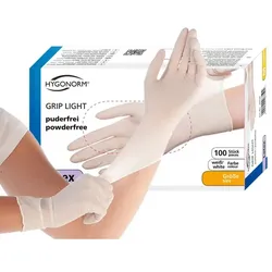 Latexhandschuhe Hygonorm Grip Light weiß L puderfrei, unsteril, starke Qualität, 100 Stück/Box
