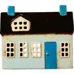 IB Laursen Teelicht Häuschen aus Keramik Nyhavn blaue Tür, 17.2 x 7.2 x 15 cm