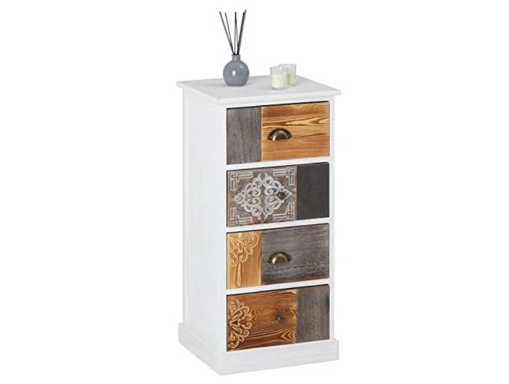 CARO-Möbel Kommode CARA mit 4 farbig verzierten Schubladen, Schubladenregal in Vintage Optik, kleines Shabby Standregal