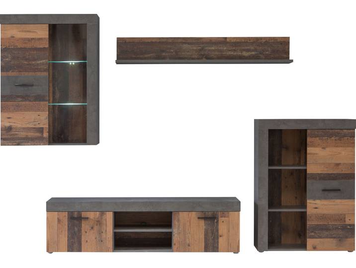 Wohnwand FORTE, grau (dunkelgrau, vintage), B:288,6cm, Kastenmöbel-Sets, Wohnwand