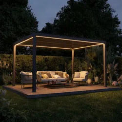 agadon Aluminum Lamellen-Pergola inkl. RGB-LED-Beleuchtung 296 x 395 cm Dunkelgrau - Dunkelgrau