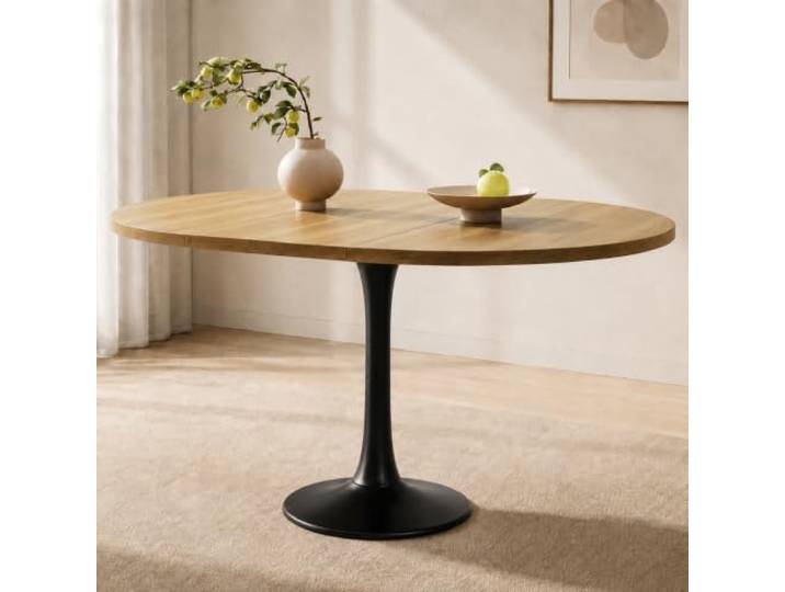 Merax Ausziehbarer ovaler Esstisch 100/140x100x75 cm – für 4-6 Personen, helle Holzfarbe
