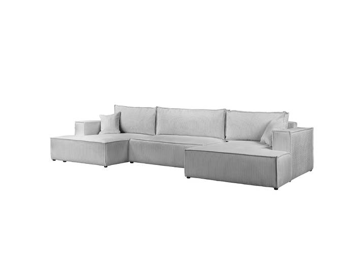 Wohnlandschaft mit Schlaffunktion Grau Cordstoff Poppy 398 x 70 x 148cm Gleichschenklig mit Schlaffunktion Modern