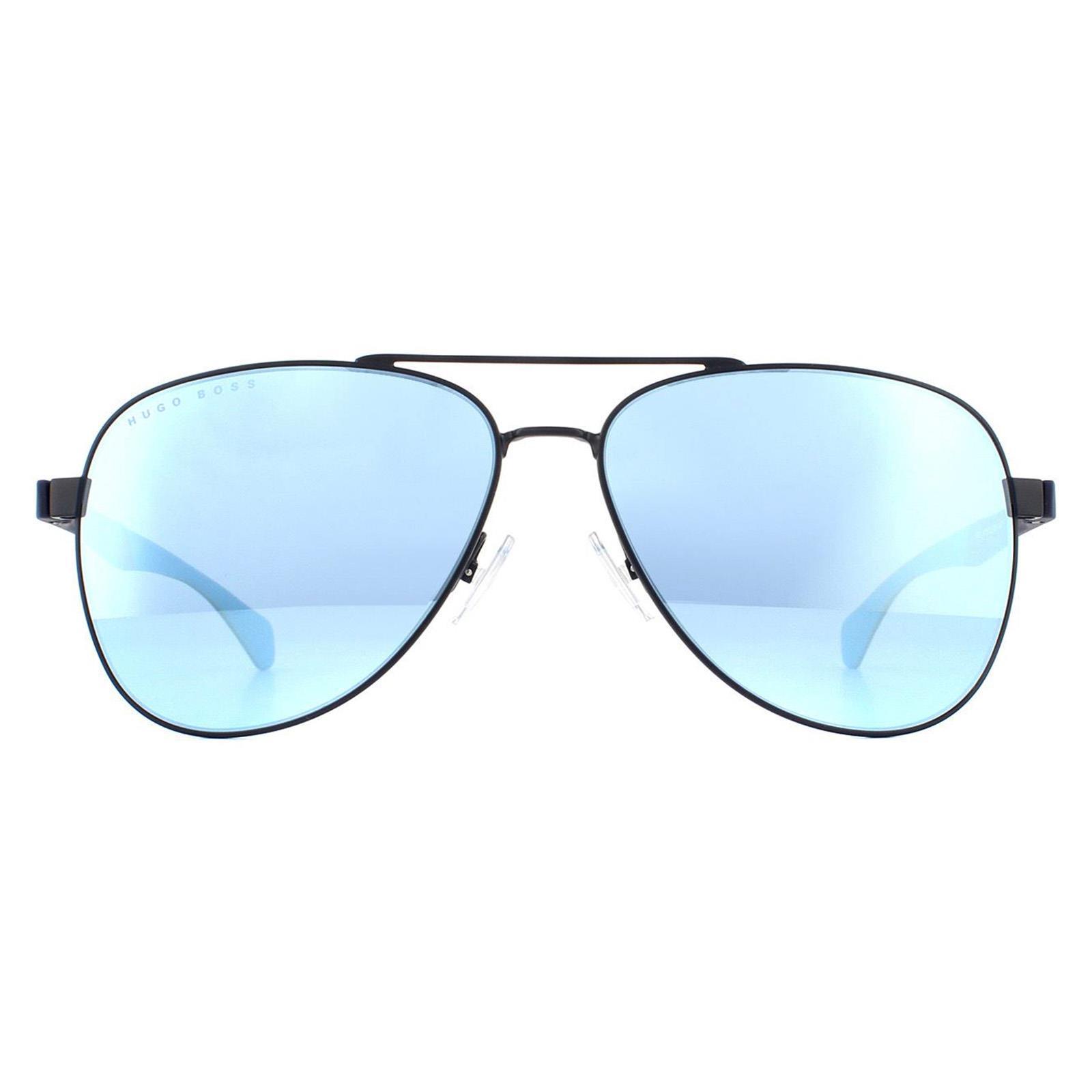 Hugo Boss Aviator Mens matblauwe spiegel zonnebril