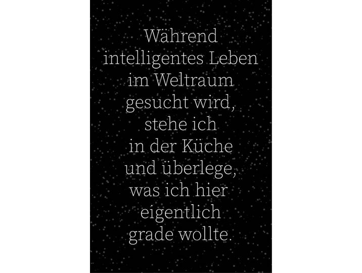 Wanddekoobjekt QUEENCE Weltraum und Küche , schwarz (schwarz, weiß), B:20cm H:30cm T:0,1cm, Stahl, Wanddekoobjekte, Wanddekoobjekt, Stahlschild, Blechschild, Spruch, Witzig, Wanddeko, retro, 20x30cm
