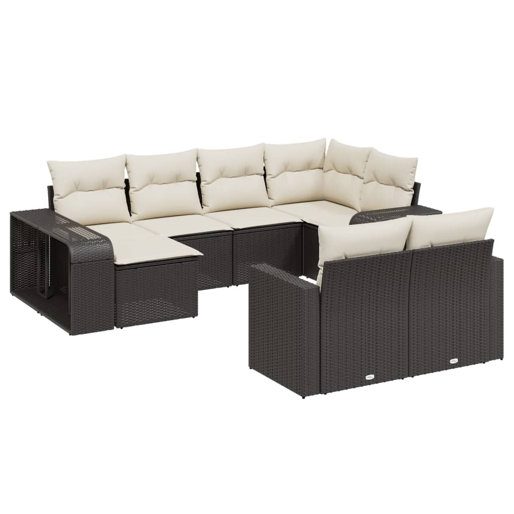 Modulares Gartensofa Set, 10-tlg. Loungemöbel mit Stauraum, UV-beständiges Poly Rattan, Cremeweiße Kissen, Schwarz