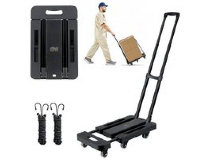 VEVOR Sackkarre klappbar, 227 kg Tragkraft, Transportkarre mit 6 Rädern, 2 elastischen Seilen & erweiterbarer Basis, Transportwagen für Flughafen, Reisegepäck, Büroumzüge, Schwarz, 560x305x1010 mm
