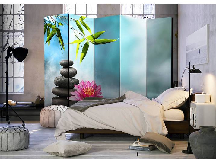 home24 Kamerscherm Water Lily Zen Akoestisch vlies op massief hout groen 225 x 172 x 3cm