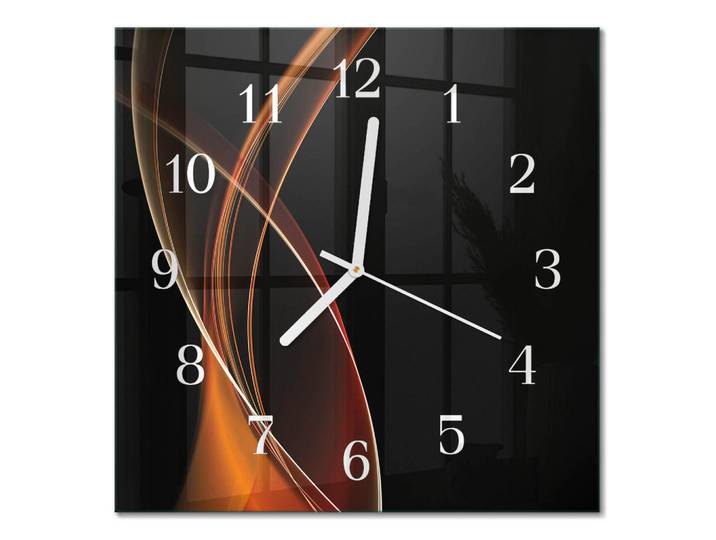 Tulup Wanduhr 30x30 cm - Abstrakte Linien, Orange, Glas, Quadratisch, 30x30x0.4 cm, Dekoration, Uhren, Wanduhren