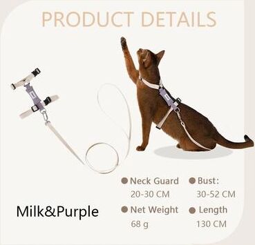 Uplift Essentials Ultra Light Breathable Escape Proof Cat Harness And Leash Set milk Purple