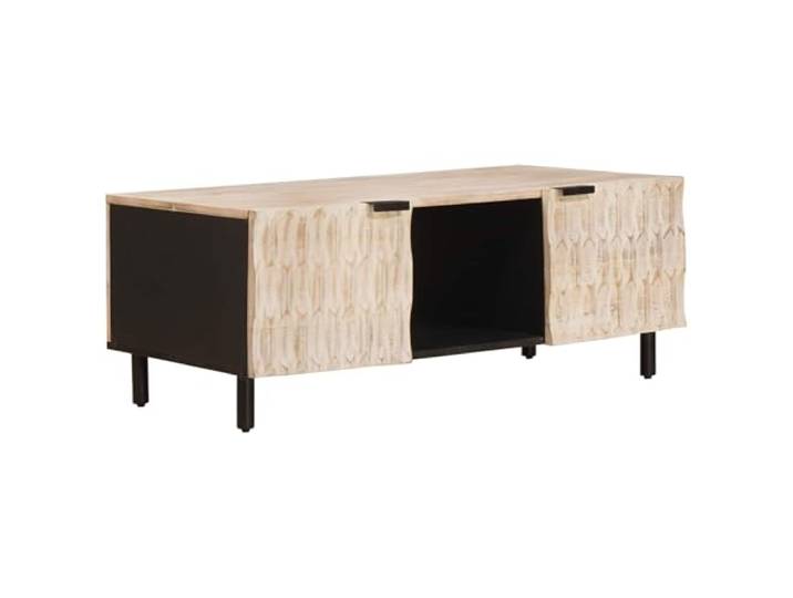 fsahslih Couchtisch Massivholz Mango Weiß 100x54x40 cm Rechteckiger Wohnzimmertisch mit 2 Staufächern für Fernbedienungen und Magazinen. Stilvoller Sofatisch für Innenräume.