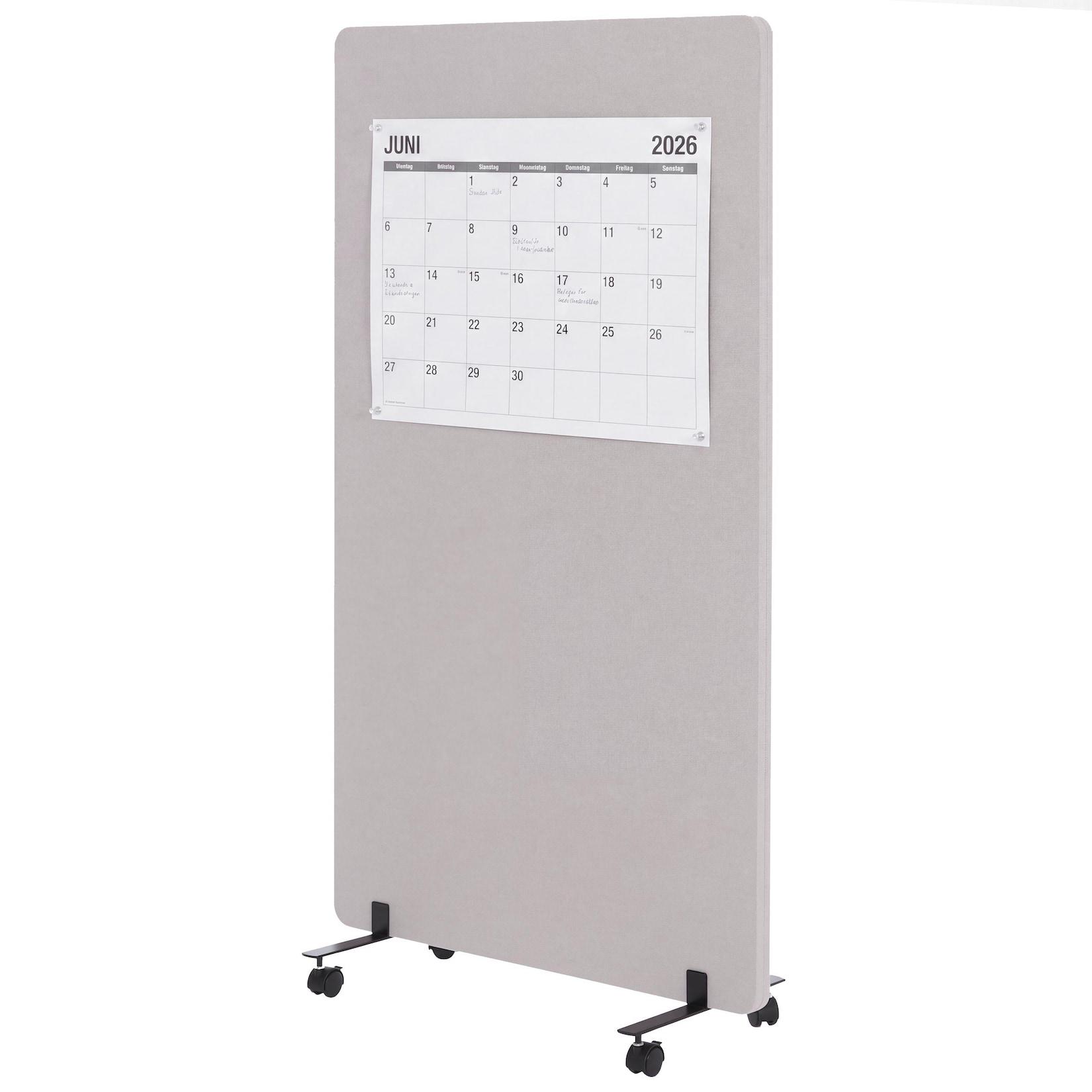 Akustik-Trennwand MCW-G77, Büro-Sichtschutz Raumteiler Pinnwand, doppelwandig rollbar Stoff/Textil ~ 147x80cm beige