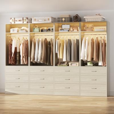 Rackcog Kyrvo Freestanding Closet System with 3 Wooden Drawers ＆ Hanging Rod ＆ Storage Shelf, Modular Walk-in Closet Organizer Wardrobe
