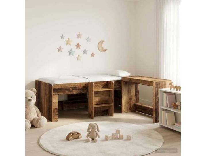 RJPLMFV Hochbett für Kinder, integrierter Schreibtisch, Holz Lattenrost, modernes Design, einfache Montage, optimiert den Raum